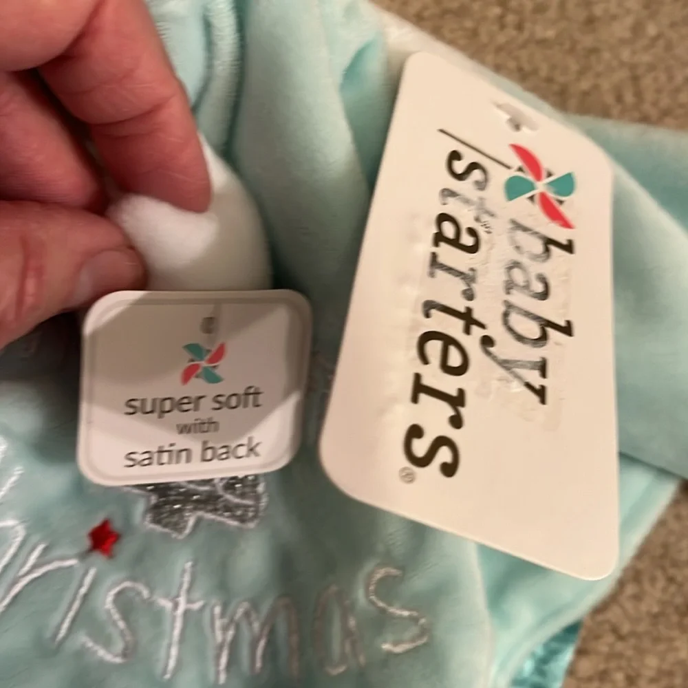 NWT Baby Starters Lovey Security Plush White Bear w/Santa Hat My First Christmas